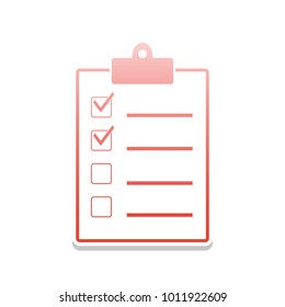 Checklist sign illustration. Vector. Reddish icon with white and gray shadow on white background. Isolated.