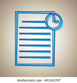 Checklist sign illustration. Vector. Sky blue icon with defected blue contour on beige background.