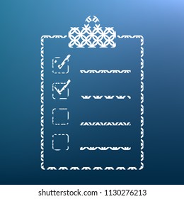 Checklist sign illustration. Vector. White textured icon at lapis lazuli gradient background.