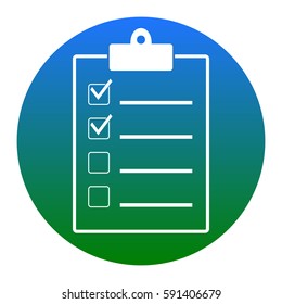 Checklist sign illustration. Vector. White icon in bluish circle on white background. Isolated.