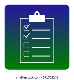 Checklist sign illustration. Vector. White icon at green-blue gradient square with rounded corners on white background. Isolated.