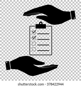 Checklist sign. Save or protect symbol by hands.