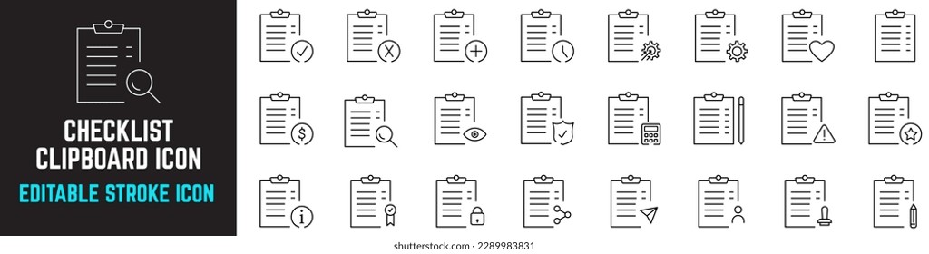 Checklist sign symbol, Clipboard icon, Simple Set of Approve Related Vector Line Icons, Safety, Protection, Accepted Document, document, insurance policy, Quality Check Editable Stroke Line Icons