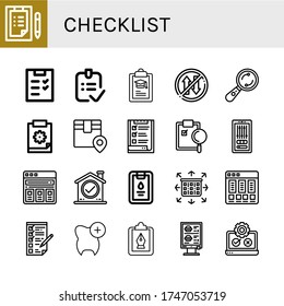 lista de verificación iconos simples conjunto. Contiene iconos como Lista de comprobación, Listo, Portapapeles, Prioridad, Examen, Logística, Lista, Edición, Lista de precios, Comprobar, se pueden utilizar para web, móvil y logotipo