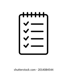 Checklist in spiral notebook. To do list icon in simple outline design. Wishlist icon. Vector illustration isolated on white background. Editable stroke.