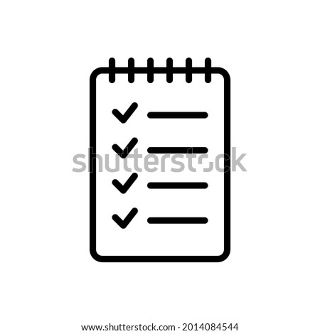 Checklist in spiral notebook. To do list icon in simple outline design. Wishlist icon. Vector illustration isolated on white background. Editable stroke.