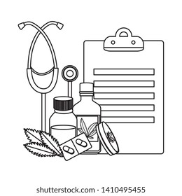 checklist and stethoscope with cannabis products