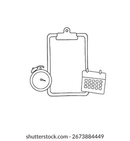 Checklist and stopwatch icons, for planning, efficiency, project management, quick task completion, productivity, quick surveys, and scheduling concepts. Flat vector illustration.