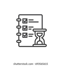 Checklist and stopwatch line icon, outline vector sign, linear style pictogram isolated on white. Time management symbol, logo illustration. Editable stroke. Pixel perfect vector graphics