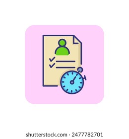 Checklist with stopwatch line icon. Sport concept. Training list, checking, fitness. Vector illustration for topics like training, sport, competition