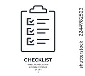 Checklist and survey concept editable stroke outline icon isolated on white background flat vector illustration. Pixel perfect. 64 x 64.