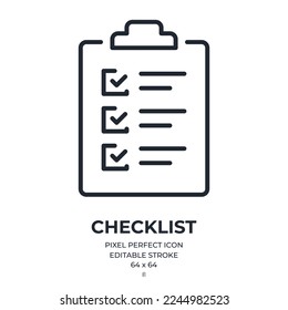 Checklist and survey concept editable stroke outline icon isolated on white background flat vector illustration. Pixel perfect. 64 x 64.