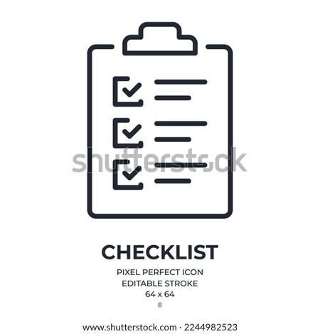 Checklist and survey concept editable stroke outline icon isolated on white background flat vector illustration. Pixel perfect. 64 x 64.
