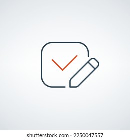 Checklist, survey or report editable stroke outline icon. Write checkmark. Stock vector illustration isolated on white background.
