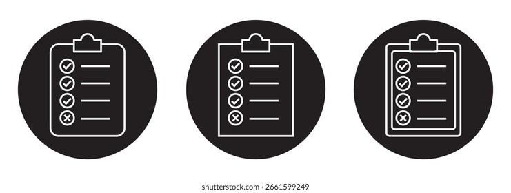 Lista de verificación, Encuesta o informe editable icono de contorno de trazo aislado en el fondo blanco conjunto plano de una Ilustración vectorial. Color negro. Icono de lista de comprobación. Icono de Portapapeles. Eps 10