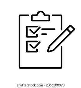 Checklist, survey, simple line icon, vector illustration