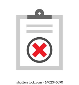 Checklist symbol with cancel checkmark, isolated on white background.