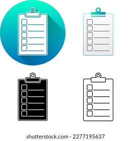 Checklist Task Blank Form Finance Icon, Set of Flat Long Shadow, Black-White Silhouette, Line Art Logo Icon Symbol Isolated on White Background