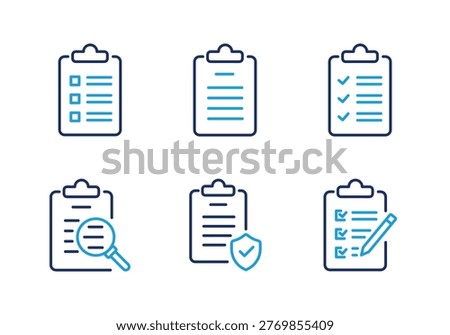 Checklist and Task Inspection thin line icon set. Minimal web icons