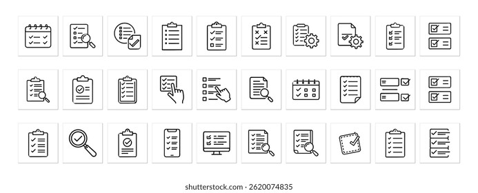 Checklist and Task Management Line Icons – Vector Set of Planning and Productivity Symbols