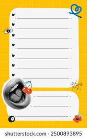 Checklist template with halftone collage elements. Daily task planner.To do list for a diary and notepad. Poster and stories for for social media. Vector stock illustration