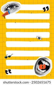 Checklist template with halftone collage elements. Daily task planner. Poster and stories for social media. Vector stock illustration
