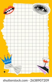 Checklist template with halftone collage elements. Daily task planner.To do list for a diary and notepad. Poster and stories for for social media. Vector stock illustration