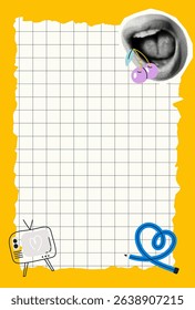 Checklist template with halftone collage elements. Daily task planner.To do list for a diary and notepad. Poster and stories for for social media. Vector stock illustration