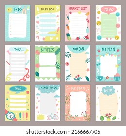 Checklist templates. Organizer planner list to do month and daily sticker education schedule recent vector picture set