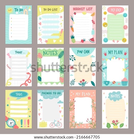 Checklist templates. Organizer planner list to do month and daily sticker education schedule recent vector picture set