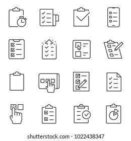 Checklist, Testing And Polling Icons Set. Linear Design. Line With Editable Stroke