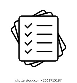 Ícone de linha fina da lista de verificação. Documento de papel com verificações ícone de linha fina.