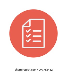 Checklist thin line icon for web and mobile minimalistic flat design. Vector white icon inside the red circle.