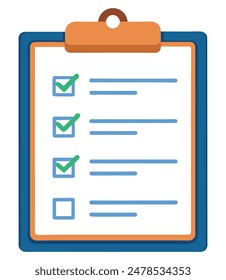 Checklist with three completed items and one empty item. Vector illustration