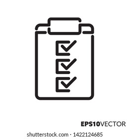 Checklist with three marked checkboxes line icon. Outline symbol of passed quality control and perfection. Business and education flat vector illustration.