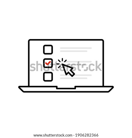 Checklist and Tick on Laptop Screen Icon in outline style isolated. Check Mark Browser Window isolated on white background. Editable Stroke. - stock vector