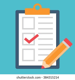 Checklist with tick and pencil icon. Vector Form