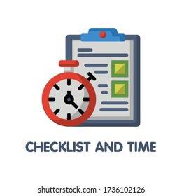 Checklist and time  flat icon style design illustration on white background eps.10