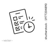 Checklist for time, icon. Order form vector illustration. Clipboard and clock.