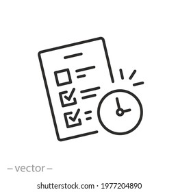 Checklist for time, icon. Order form vector illustration. Clipboard and clock.