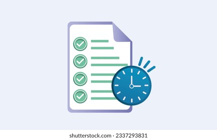 Checklist for time, icon. Order form vector illustration. Clipboard and clock.on white background.Vector Design Illustration.