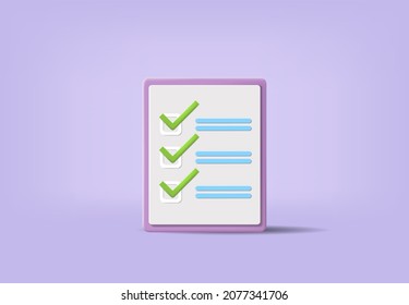 Checklist Todo List Clipboard Concept With 3d Cartoon Realistic Vector Style