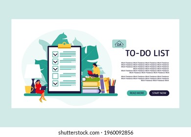 Checklist, to-do list. Landing page. List or notepad concept. Business idea, planning or coffee break. Vector illustration. Flat style.