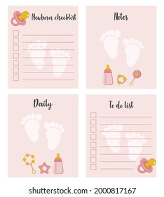 Lista de comprobación, lista de tareas pendientes, lugar de tomar notas para mamá. Lista de comprobación para la madre de una niña recién nacida. Artículos agradables para el recién nacido. Lista de bebés, notas para la madre.