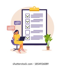 Checklist, to-do list vector illustration. List or notepad concept. Business idea, planning or coffee break. Vector illustration. Flat style.