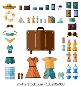 Check-list for tourist.Everything requisite for a long journey. Colorful vector illustration. 