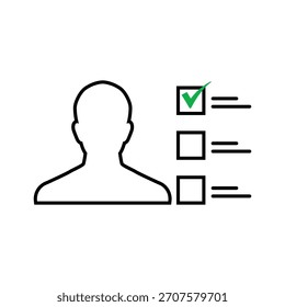 Lista de verificación con el estilo de Plantilla plana del icono del avatar del usuario, concepto de incorporación, seguimiento de tareas, sistema de progreso de recursos humanos o empleados