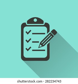 Checklist  - vector icon in black on a green background.