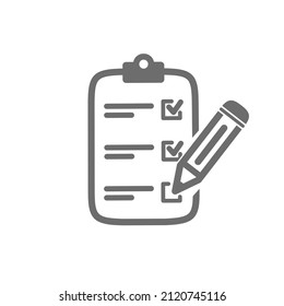 Checklist vector icon with check mark and pencil.  Flat design symbol To-do list on a white background.