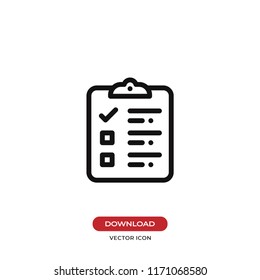 Checklist vector icon. Feedback symbol. Agreement pictogram, flat vector sign isolated on white background. Simple vector illustration for graphic and web design.